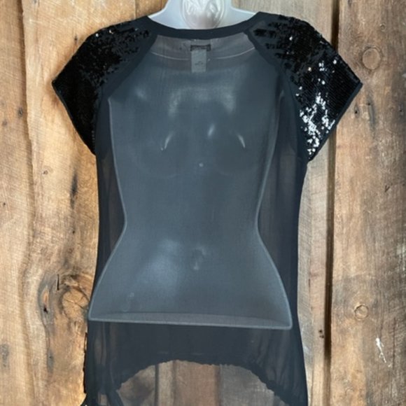 Fun & Flirt Sheer Top with Sequin Sleeves and Gathered Bottom - Size Small - Picture 6 of 10
